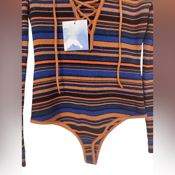 NWT Majorelle Lace Up Sweater Bodysuit Revolve Striped Long Sleeve Size Large - Picture 7 of 13
